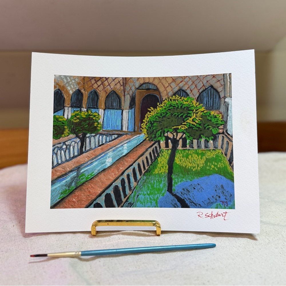 Fine Art Print “The Courtyard” 8x10” inch Vibrant Garden Artwork for ;living Roo